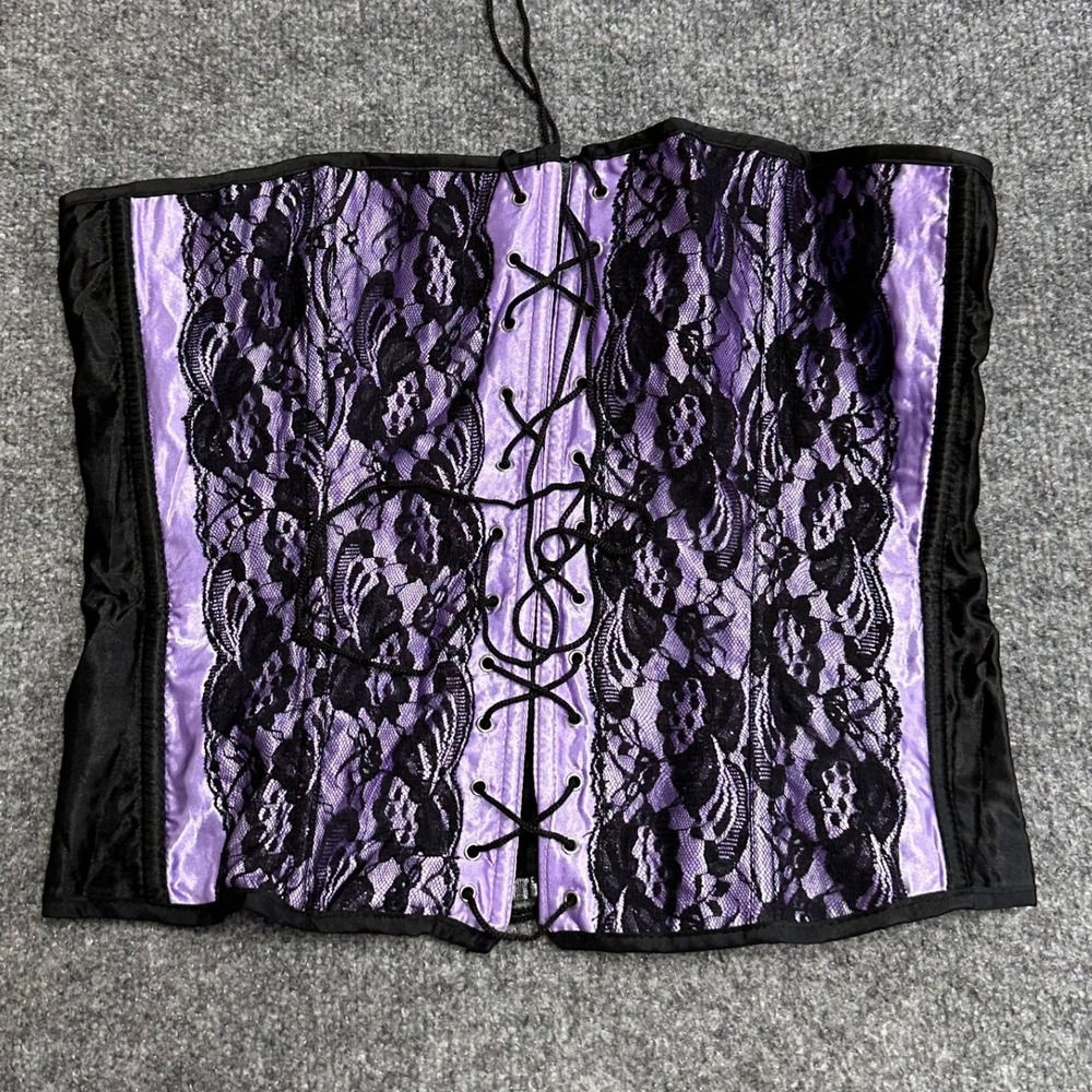 Bloom Corset Top Womens Size XL Purple Black Lace Up Gothic Burlesque Zipper